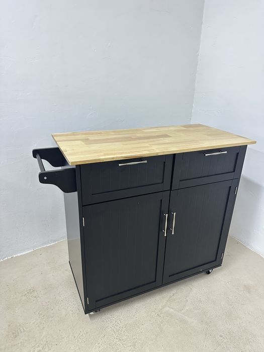 Многофункционален дървен кухненски шкаф с 2 чекмеджета на колелца