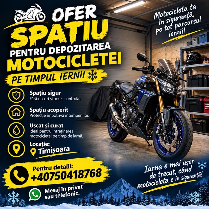 Inchiriez spațiu  garaj / hala pentru depozitarea motocicletei pe timpul iernii – Timișoara!