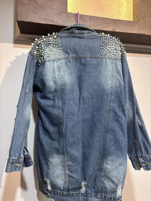 удължено дънково яке с перли