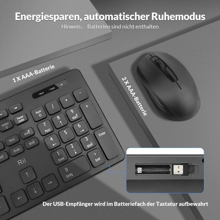 Set tastatura si mouse wireless, Rii, Negru, QWERTZ, Livrare Gratuita