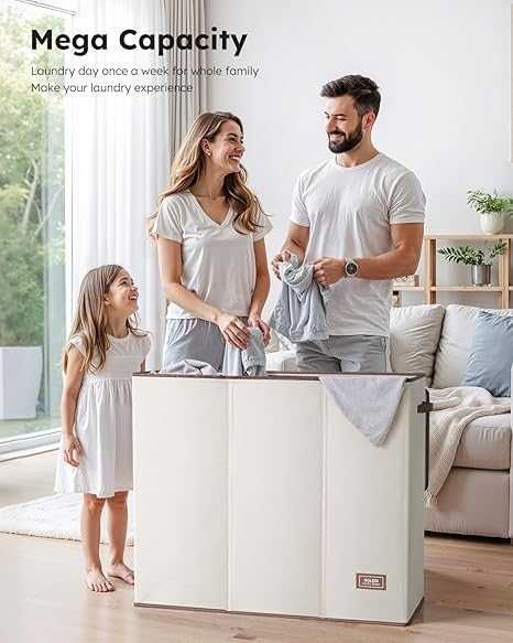 Coș de rufe SOLEDI, 3 compartimente, capac inclus, 3 saci, 180 l