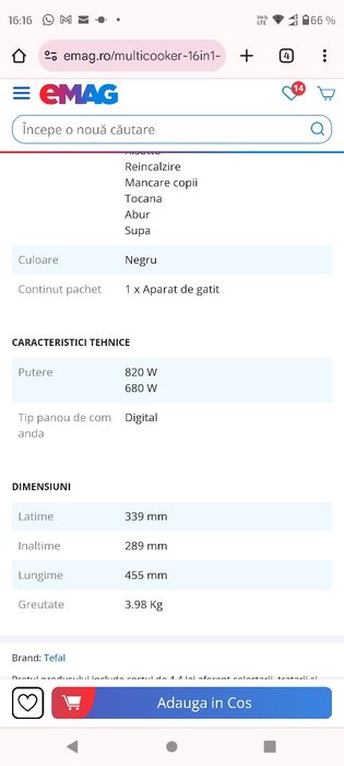 Multicooker 16in1 Tefal SpheriCook RK745800, 820W, capacitate 5L, pano