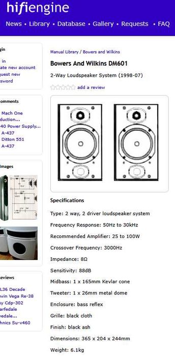 Bowers & Wilkins B&W DM601 boxe Hi-Fi de raft - Made in England