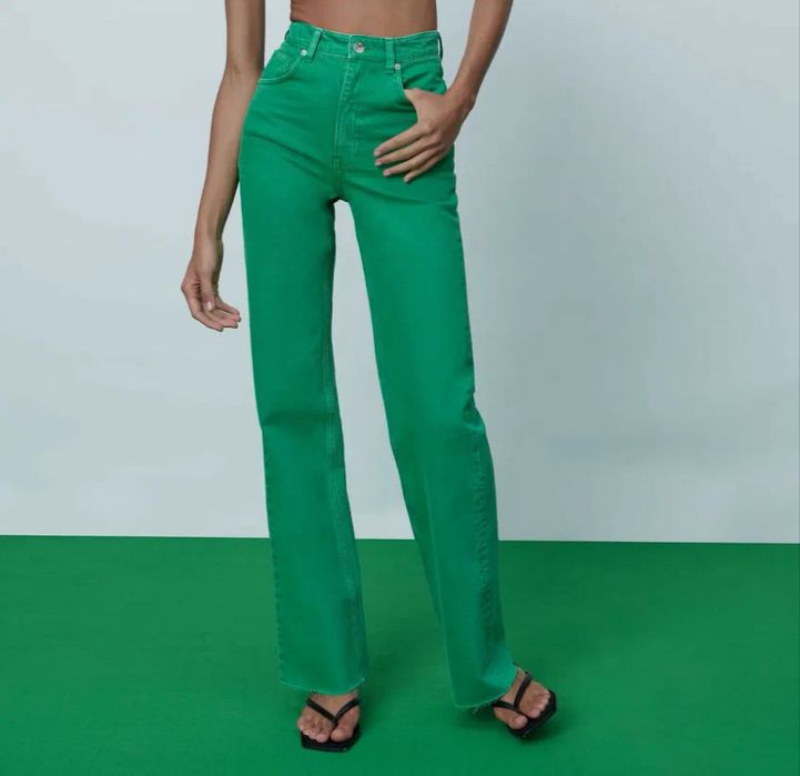 Джинсы клеш зеленые размер 26, s