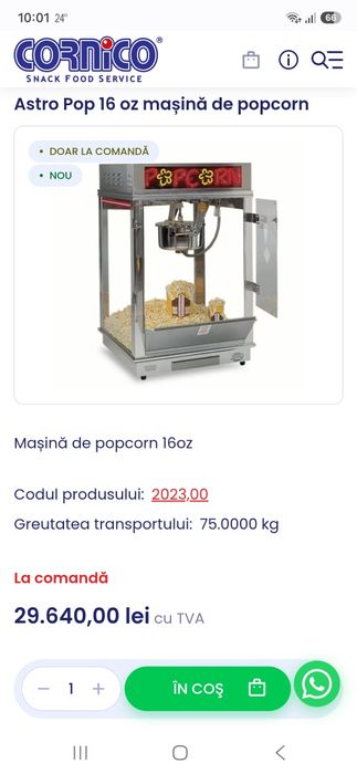 Mașină/aparat de popcorn ultra profesională marca Gold Medal Made în USA.  Preț 1600€ fix!