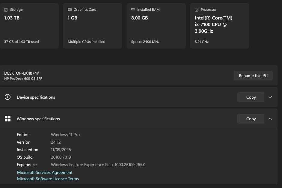 HP lenovo i3 7100 DDR4 8GB ssd NVME 128GB HDD 1Tb