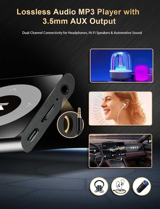 64GB MP3 плейър с Bluetooth 2.4" екран Hi-Fi звук без загуби Bluetooth MP3 плейър