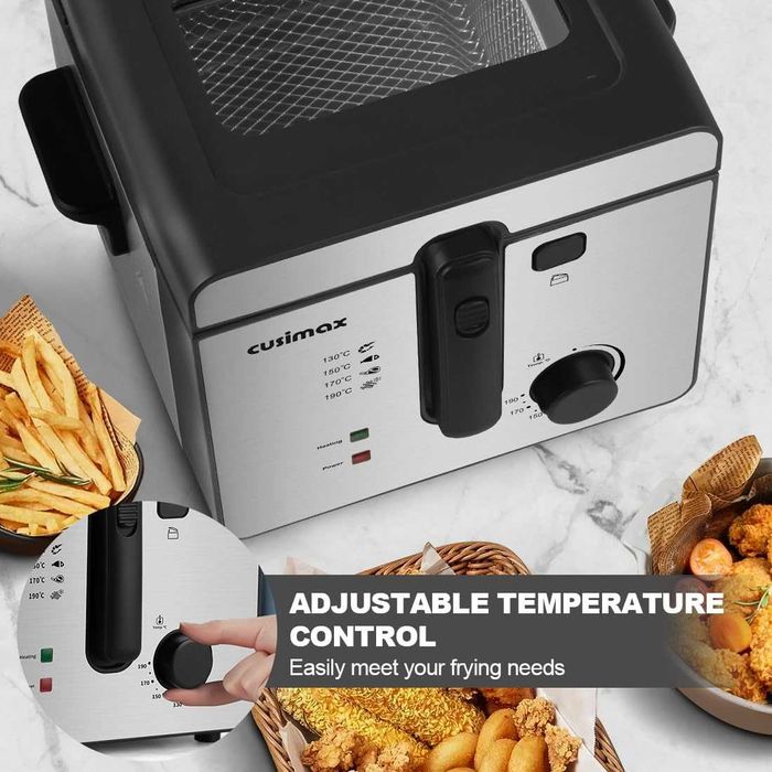 Фритюрник CUSIMAX, 2,5 л фритюрник с незалепващо покритие, сребрист