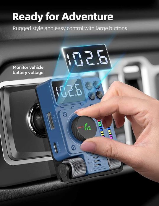 Nulaxy KM34'2023 Bluetooth FM трансмитер за автомобил,със зарядно и Flash Player