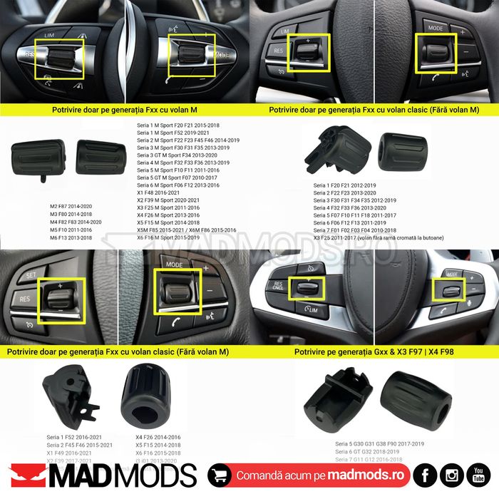 Set 2 Butoane Rotite Volan BMW F01 F07 F10 F13 F20 F30 F32 F34 F36 F35