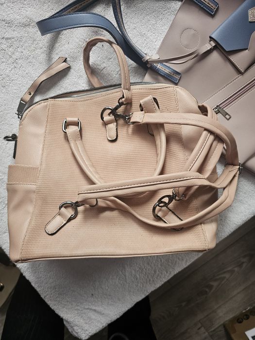 2бр Дамска чанта и ранижа  еко кожа розово/синьо А4