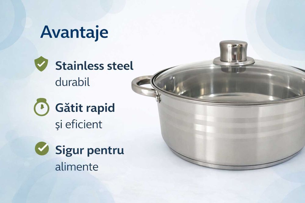 Cratita inox 5.8 litri cu capac de sticla pentru gatit zilnic