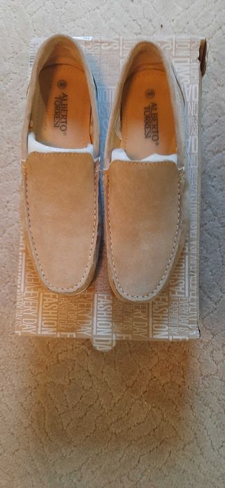 Mocasini piele întoarsă damă/bărbați bej, Alberto Toressi, măsura 40