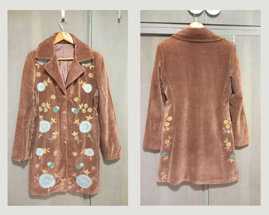 Кадифено палто с бродерия, размер M