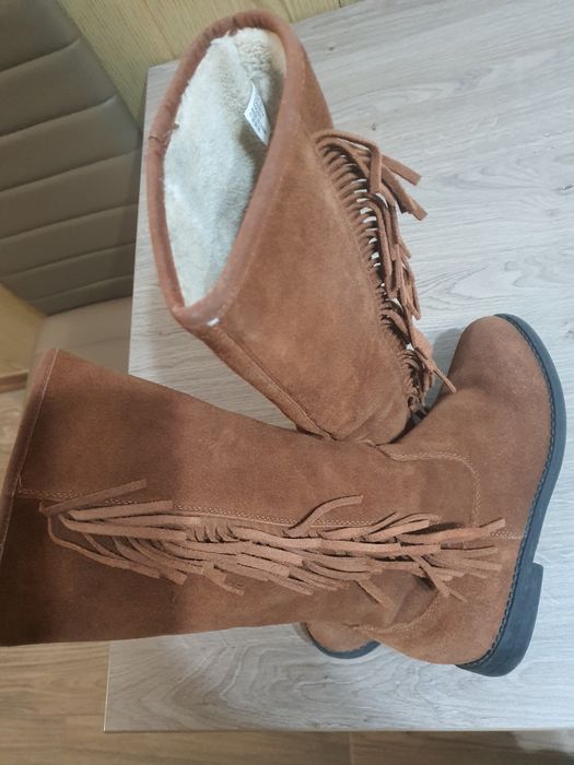 Cizme din piele, lungi îmblănite