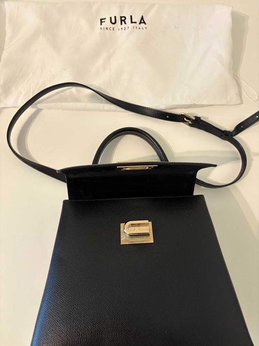 Geantă Furla 1927 top handle, originala, piele naturală, neagră – model elegant