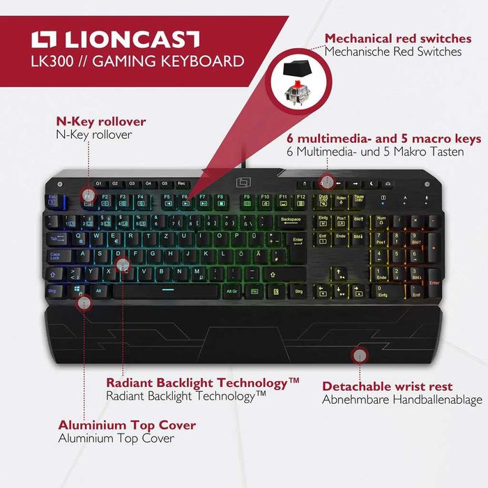 tastatura aluminiu mecanica gaming LIONCAST LK300RGB