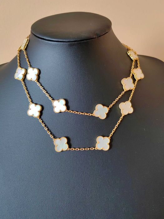Дълго дамско колие с 20 детелини от бял седеф Van Cleef & Arpels VCA