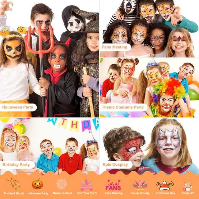 Set pictura pe fata si corp, 10 culori intense, 2 pensule, 2 bureti