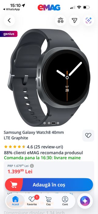 Ceas samsung galaxy watch8 40 mm lte graphite