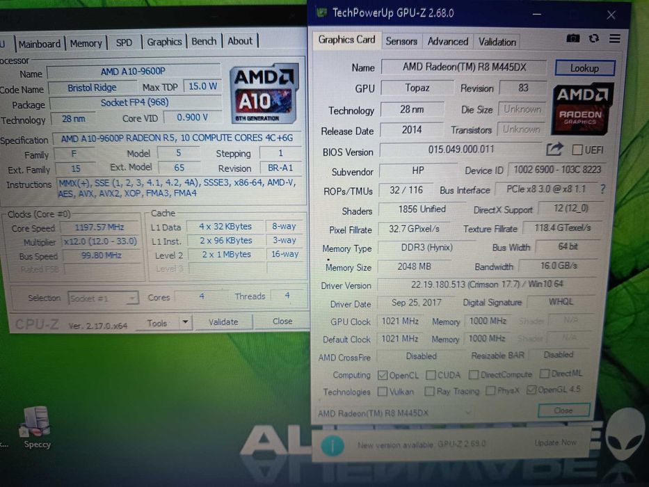 Placa baza laptop HP 17, AMD A10 9600P, video Radeon R7 M445 2gb, ddr4