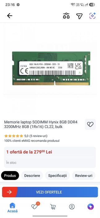 8 GB DDR4 3200 Mhz  Hynix