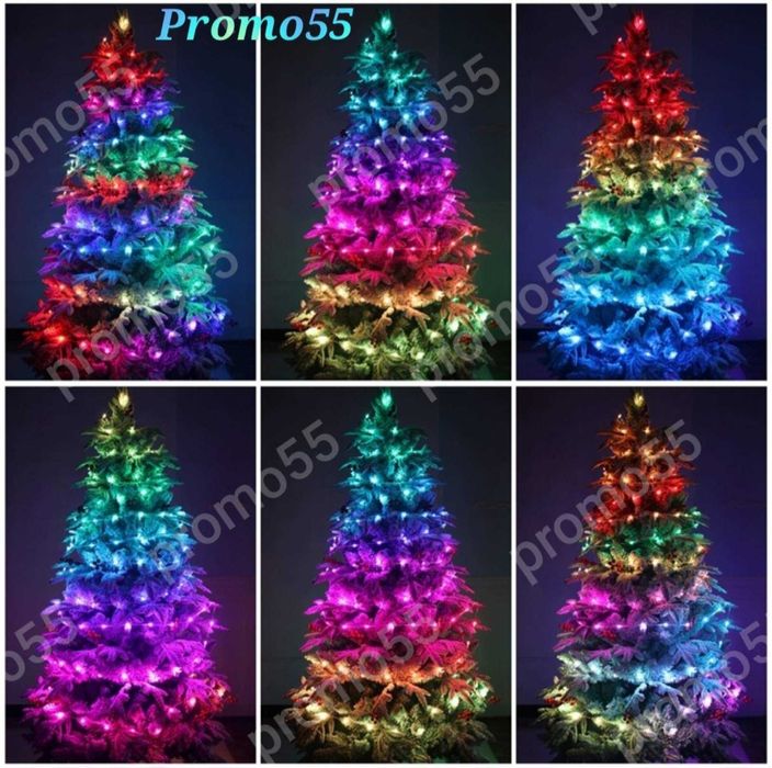 Коледни Лампички за Елха и Декорация 10м. с Дистанционно, Блутут, RGB