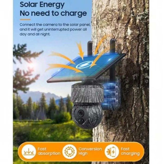 Соларна напълно безжична въртяща камера със SIM карта 4G камуфлаж 8MP