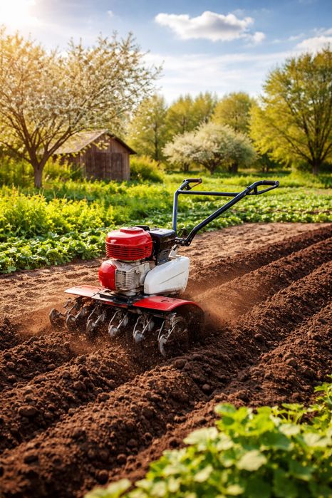 Вспашка огорода на мотоблоке