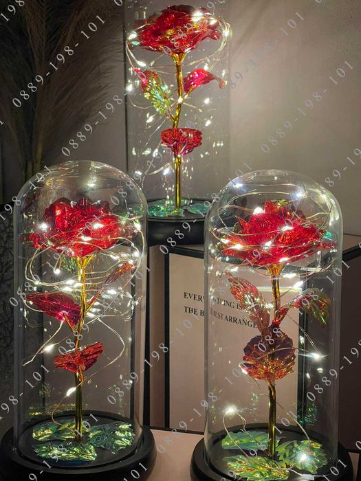 Роза в стъкленица с лед осветление! Подарък за жена,момиче,8 март