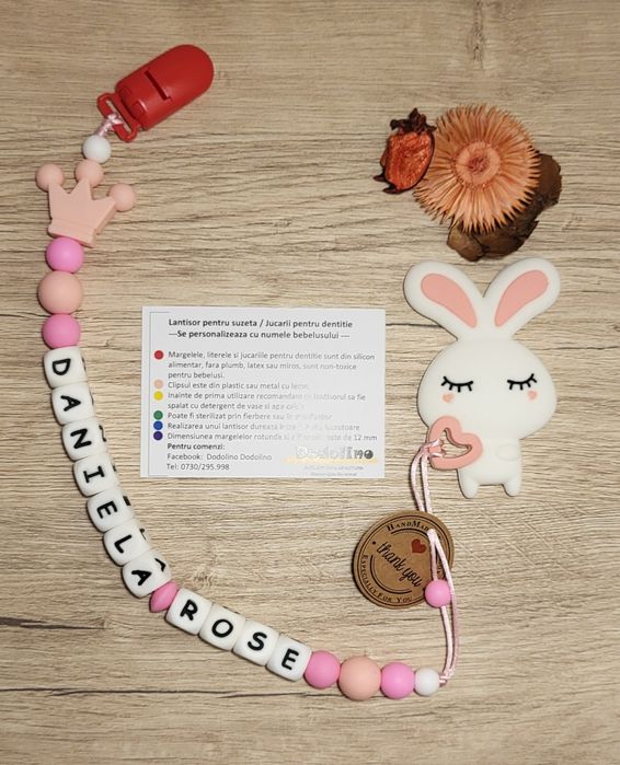 Lant Suzeta personalizat, Jucarii dentitie,Coliere babywearing