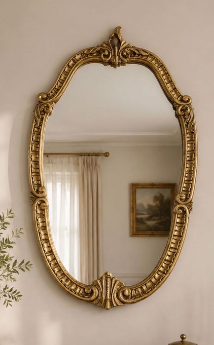 Oglinda de cristal cu rama aurie din lemn