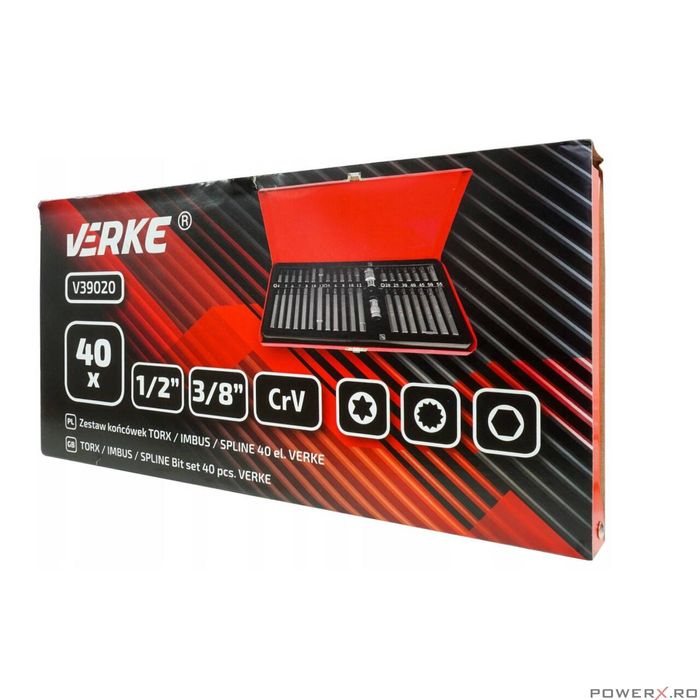 Trusa biti, imbusuri, torx, canelat, 40 piese, 30-75 mm, Verke