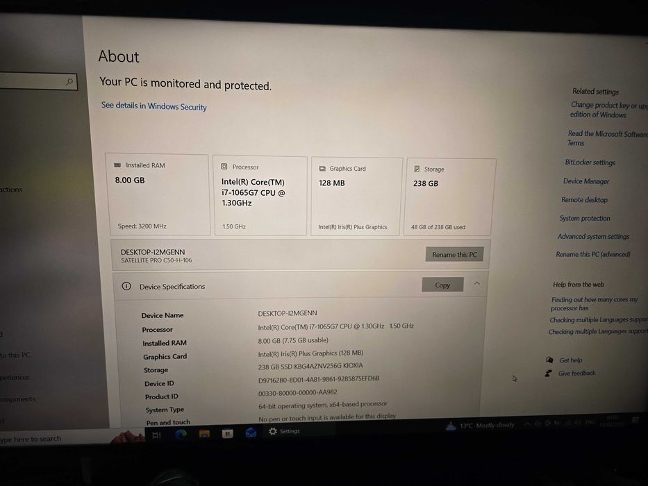 Laptop Toshiba Satelittle Pro Dynabook C50-H intel core i7 gen 10