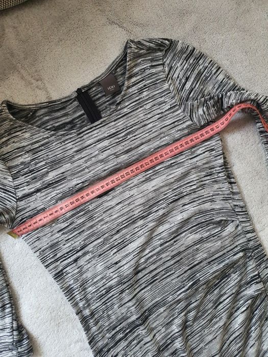 Rochie ICHI gri mulata casual chic elastica S M maneca 3 4 vascoza office