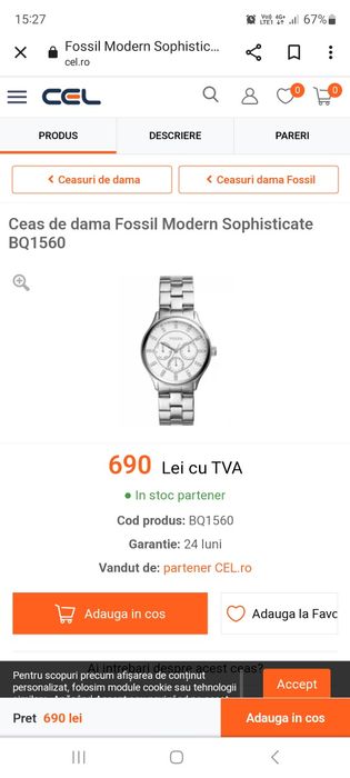 Ceas fossil model Modern Sophisticate nou