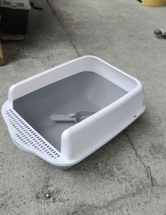 Litiera pentru pisici cu lopatica gri/alb