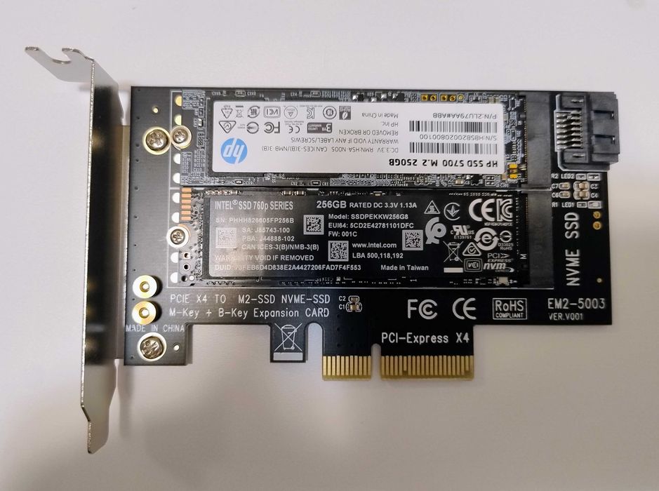 Kit Dual SSD : 2 x 250GB M.2 SSD NVMe+SATA pt RAID1, Dual Boot, etc