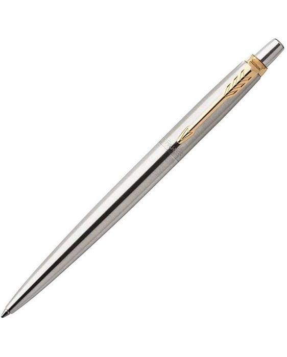 Химикалка с кутия Parker Jotter Stainless Steel - Сребриста със златисти елементи