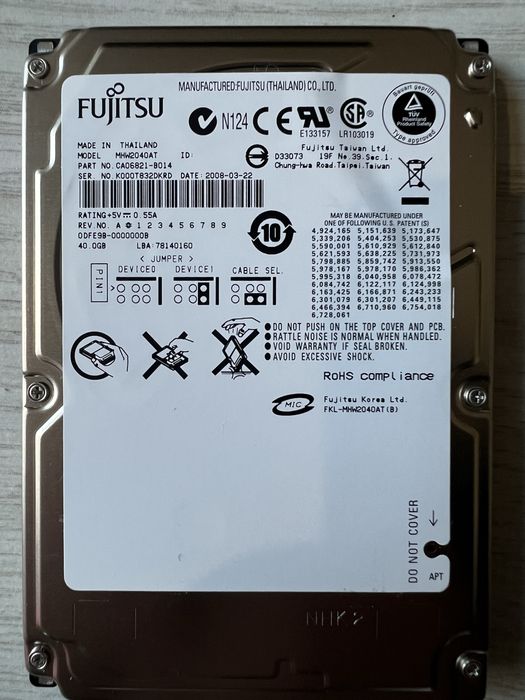 HDD-uri Sigilate Fujitsu 40GB 2,5” IDE PATA Laptop/Navigatie