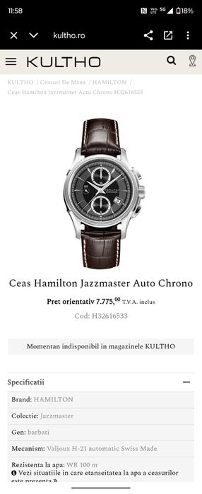 Hamilton jazzmaster auto Chrono 7750 modificat de Hamilton H-21
