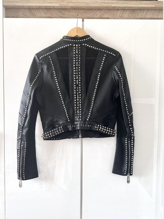 Кожено яке Philipp Plein с дантела и капси