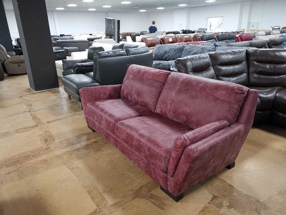 Червен кожен диван тройка - 100 % ест. кожа телешки бокс