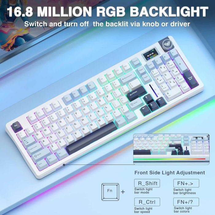 Механична клавиатура AULA S98 Pro White&Blue RGB дисплей
