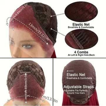 Дълга права тъмно червена бордо перука с дантела лейс фронт LACE FRONT