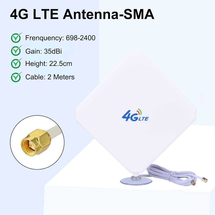 Antenă 35dBi 4G LTE SMA mascul omnidirecțională duală Mimo și amplificator pentru router cu cablu de 2 m pentru router GSM3G4G5G LTE
