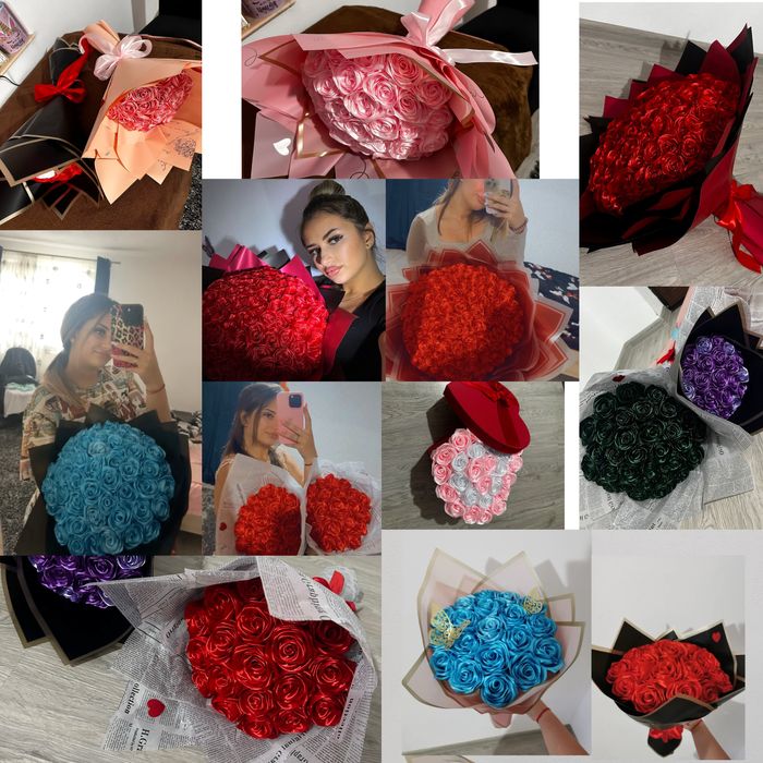 Buchete de trandafiri din satin