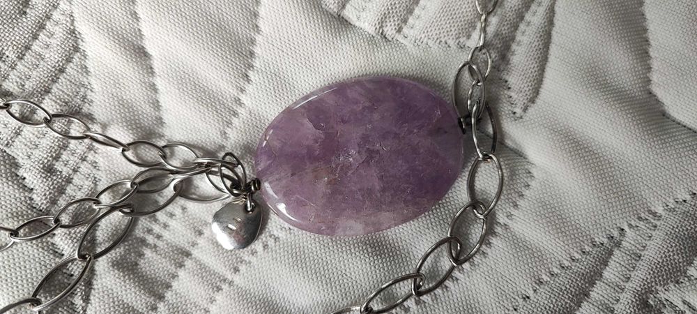 Сребърно родирано колие с естествен камък 55.76 грама / проба 925