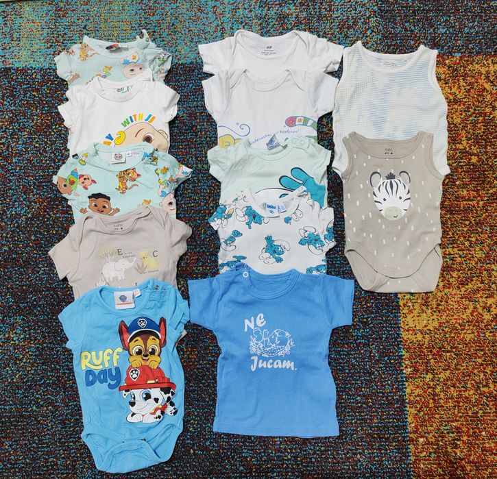 Lot 12 body cu maneca scurta pentru baieti, masura 62