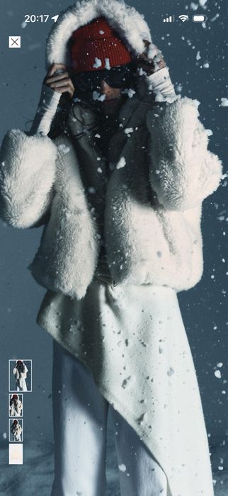 Бяло пухкаво якенце на Zara, с качулка, ново с втикет, размер М